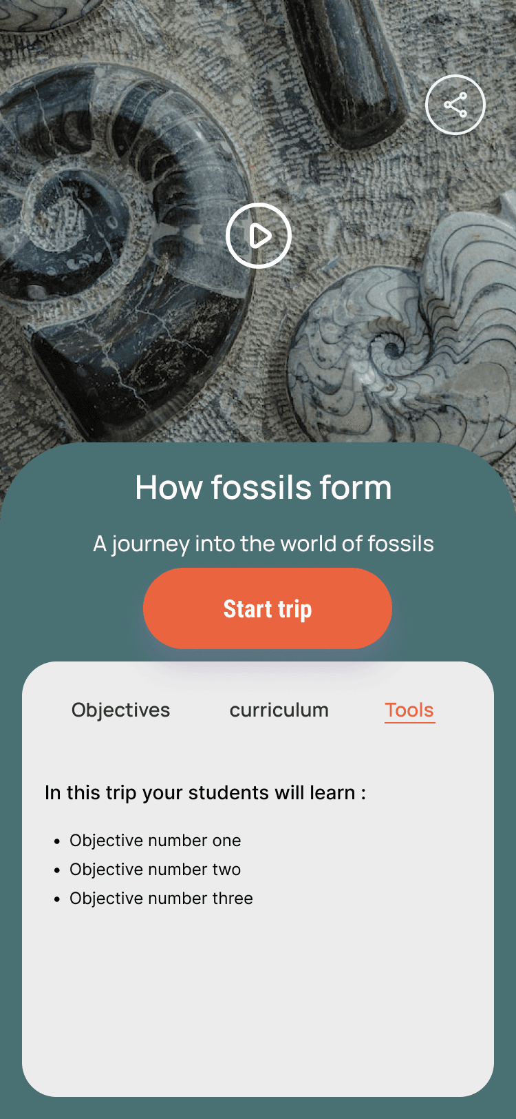 VR trip preview screen showing required tools and materials